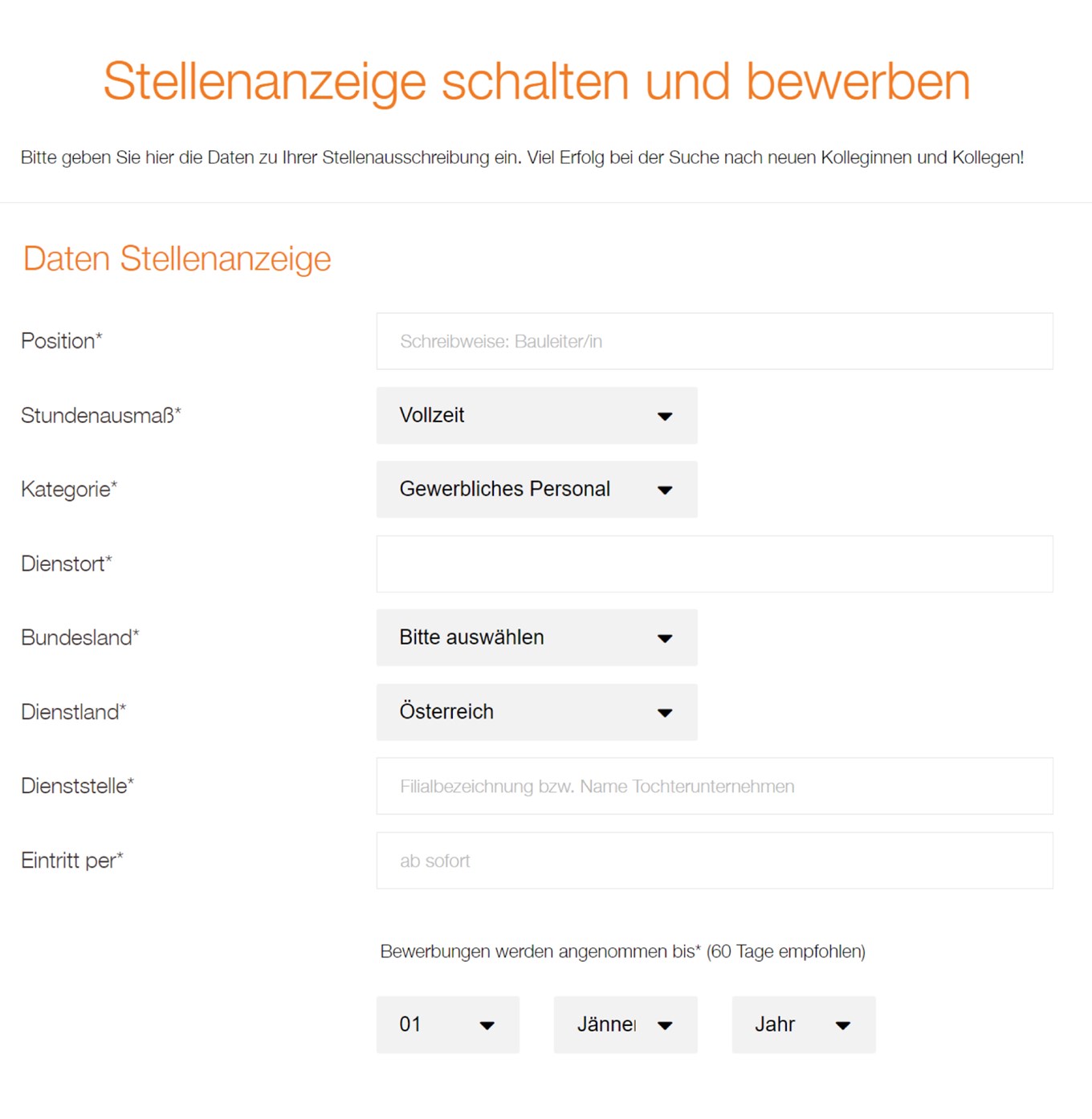 Stellenanzeigen Formular